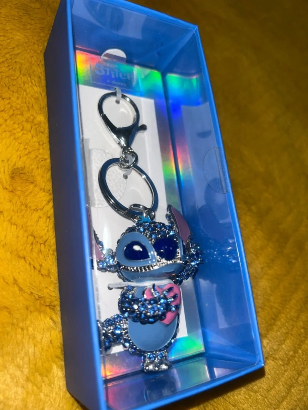 Disney Crystal Blue Stitch Keychain with Pink Accents - Picture 3 of 4